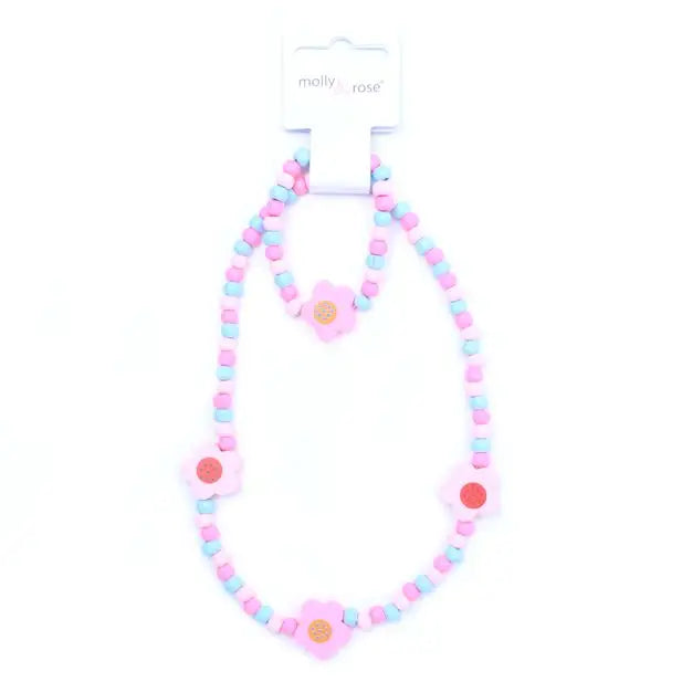 Flower Stretch Bead Necklace and Bracelet Set