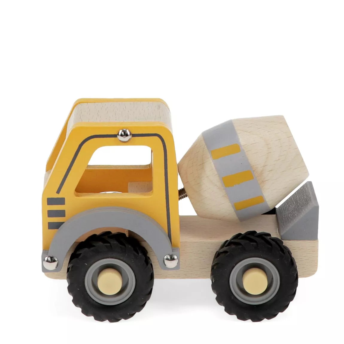 Wooden push along vehicle toy - Cement mixer (yellow)