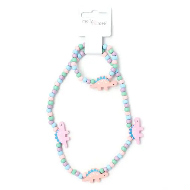 Dinosaur Stretch Bead Necklace and Bracelet Set