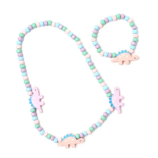Dinosaur Stretch Bead Necklace and Bracelet Set