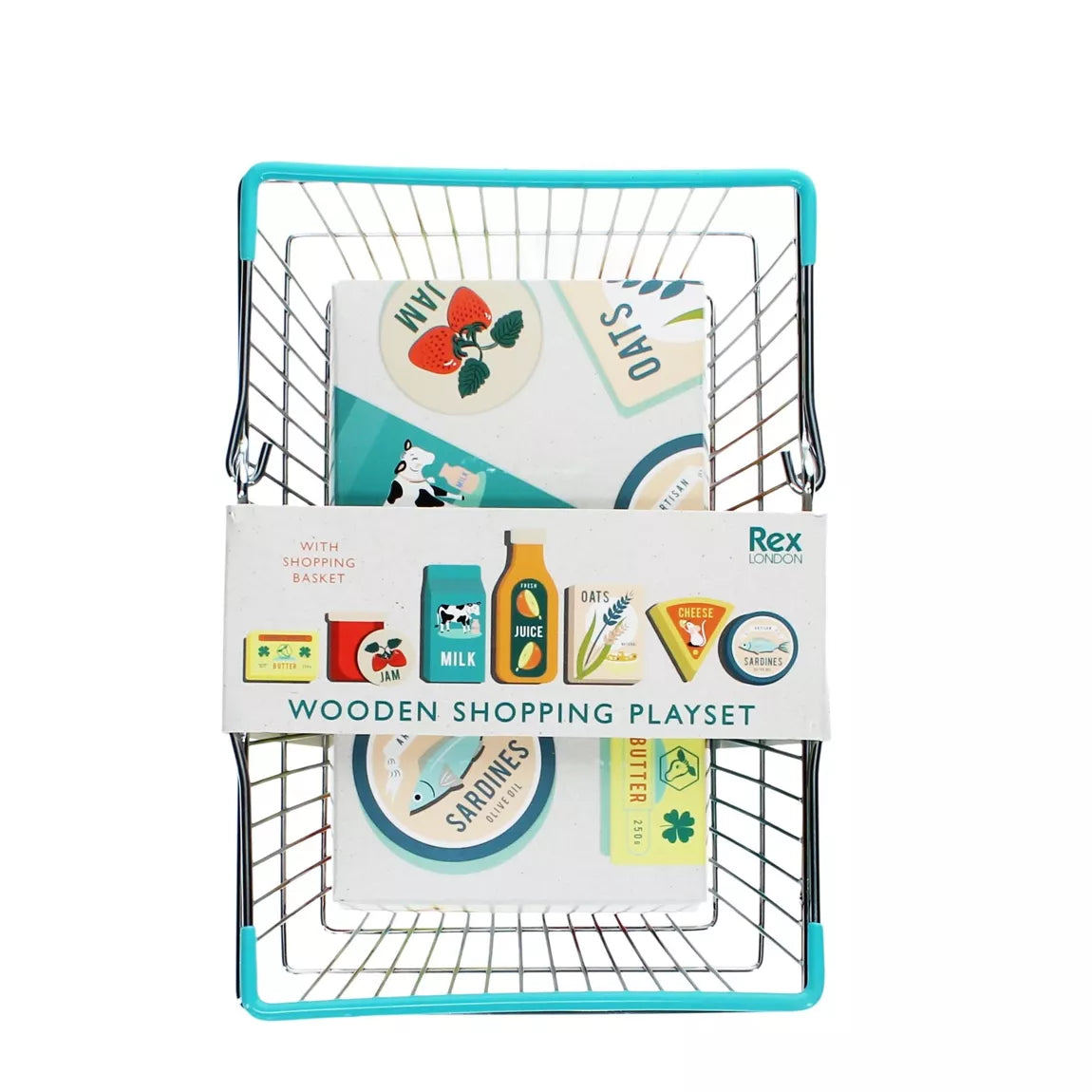 Wooden shopping playset with basket