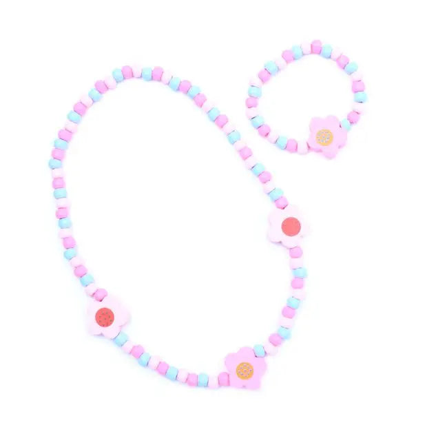 Flower Stretch Bead Necklace and Bracelet Set