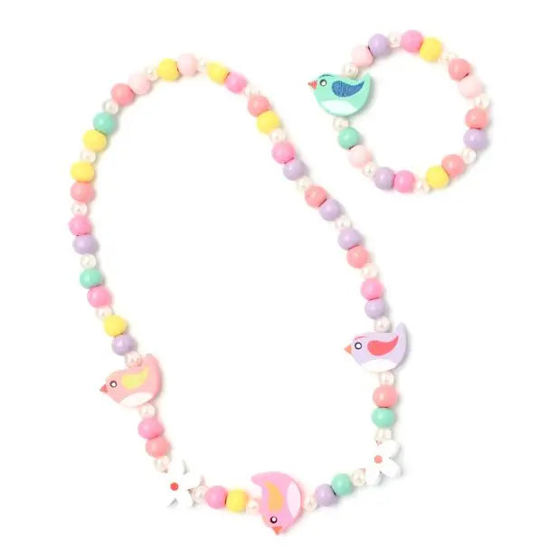 Bird Stretch Bead Necklace and Bracelet Set