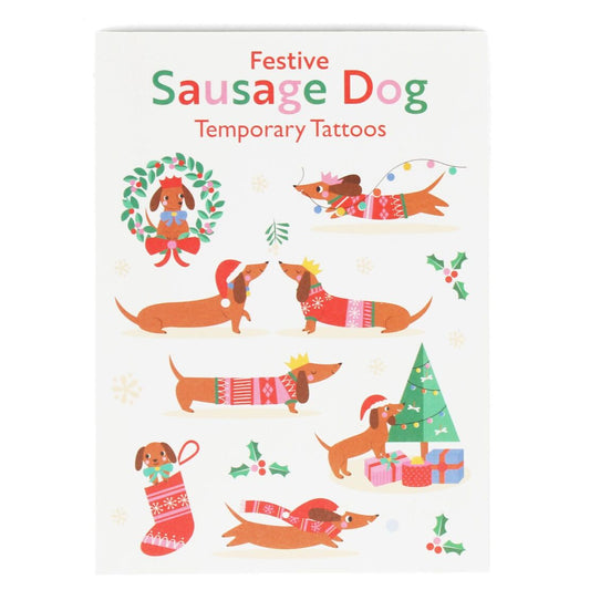 Festive Sausage Dog - Temporary Tattoos