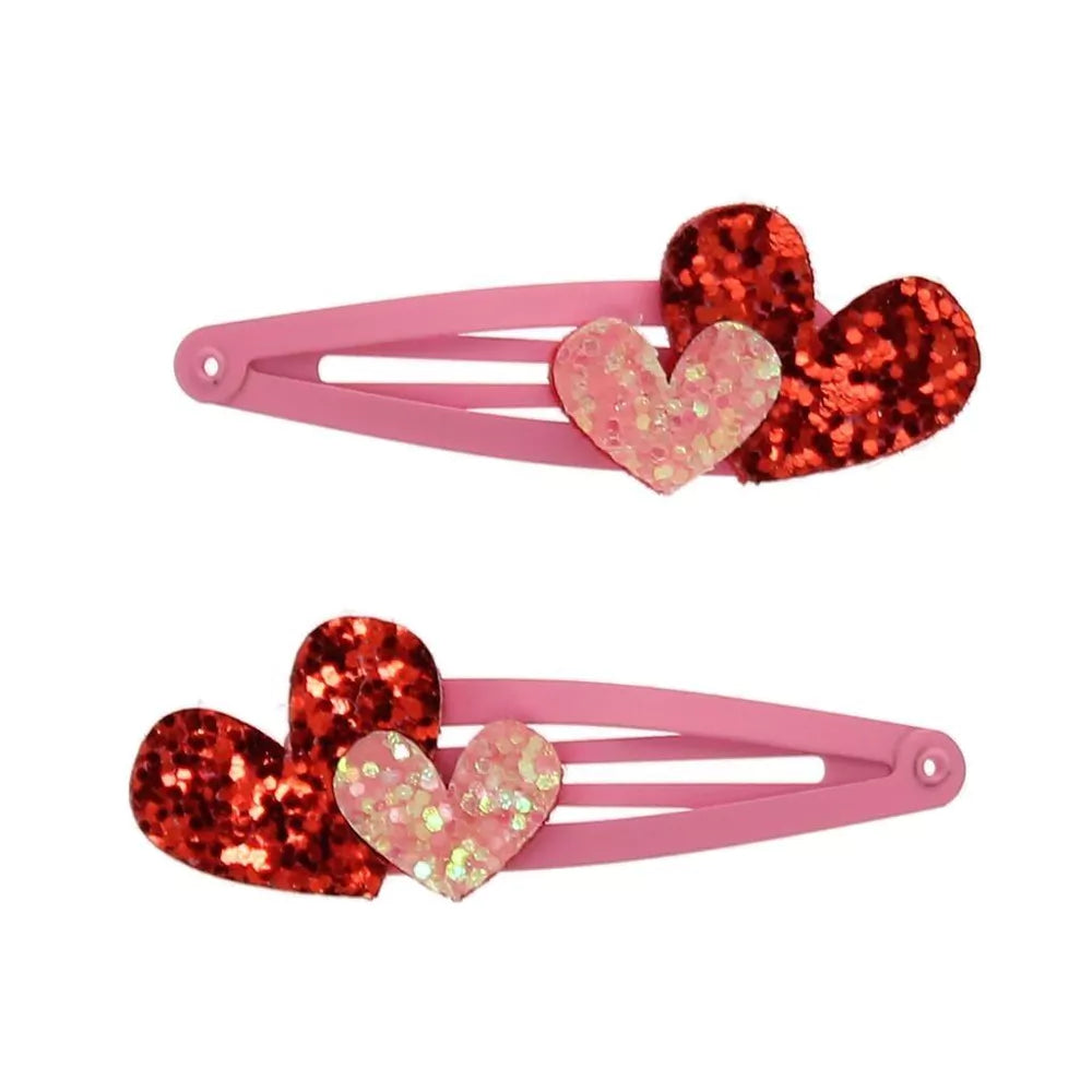 Love heart glitter clips