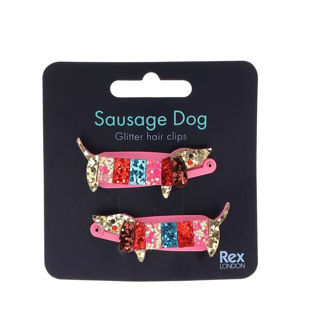 Sausage dog glitter clips