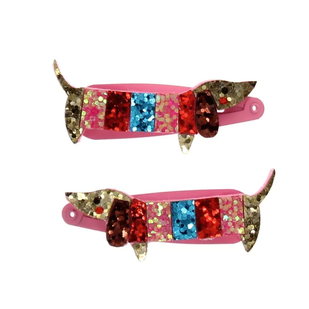 Sausage dog glitter clips