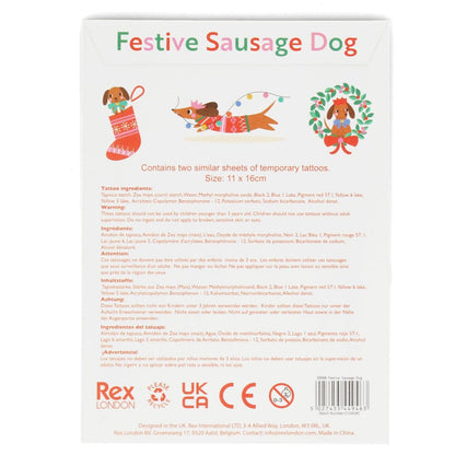 Festive Sausage Dog - Temporary Tattoos
