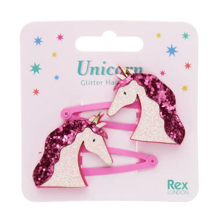 Glitter Hair Clips - Unicorn